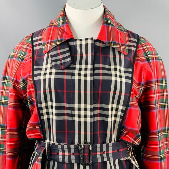 BURBERRY Size L Multi Color Cotton Plaid Belted Trench Coat - Picture 2 of 10